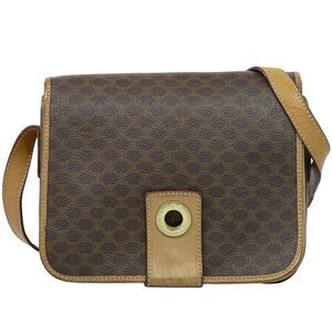 Celine Vintage Macadam Canvas And Leather Brown Canvas Shoulder Bag Bag